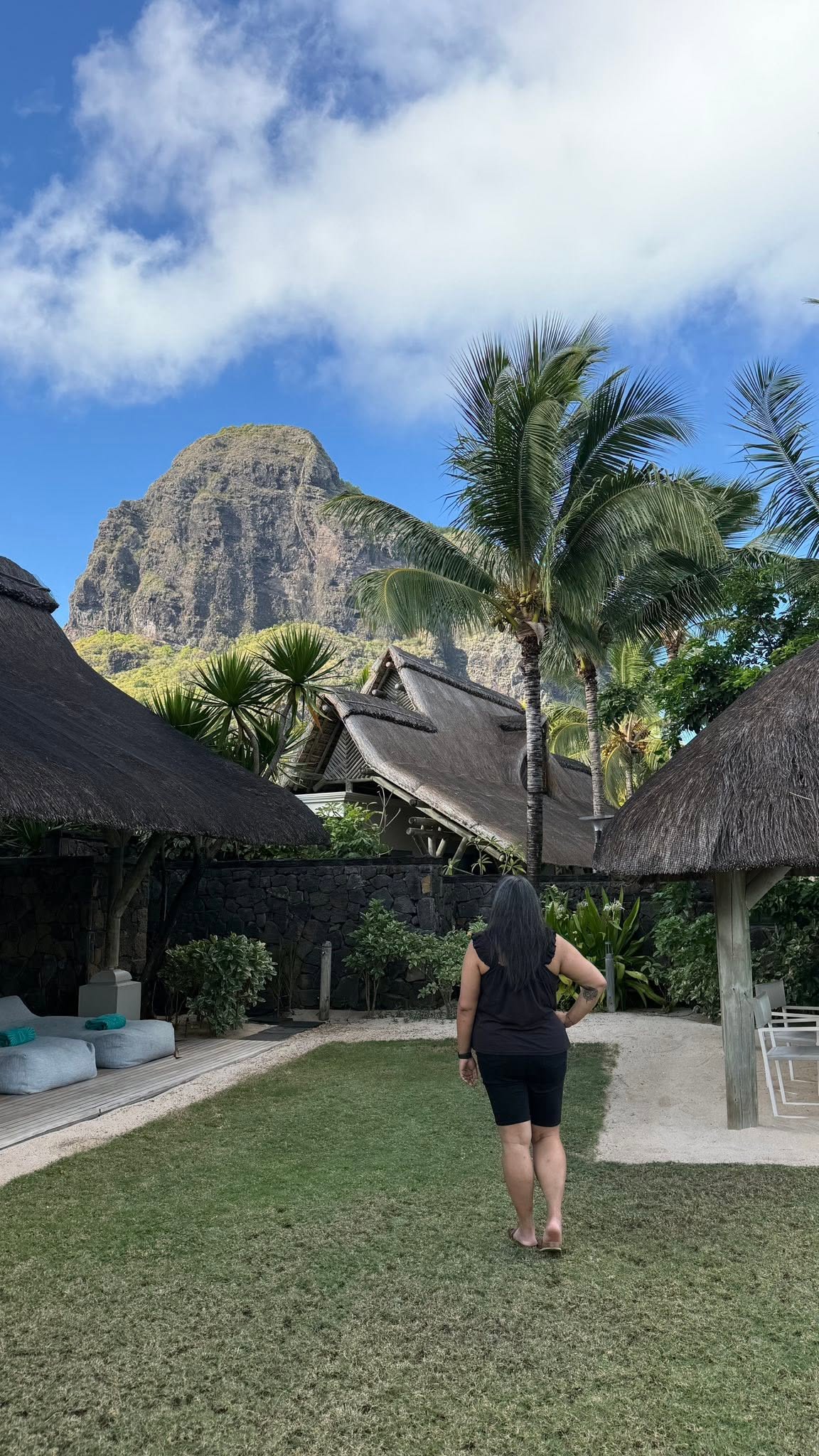 Sarita looking at Le Morne in Mauritius